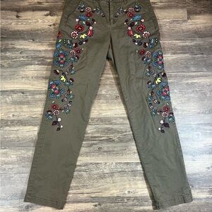 Boho Cottagecore Boden ICONS Florence Embroidered Chino Olive Green Size 2